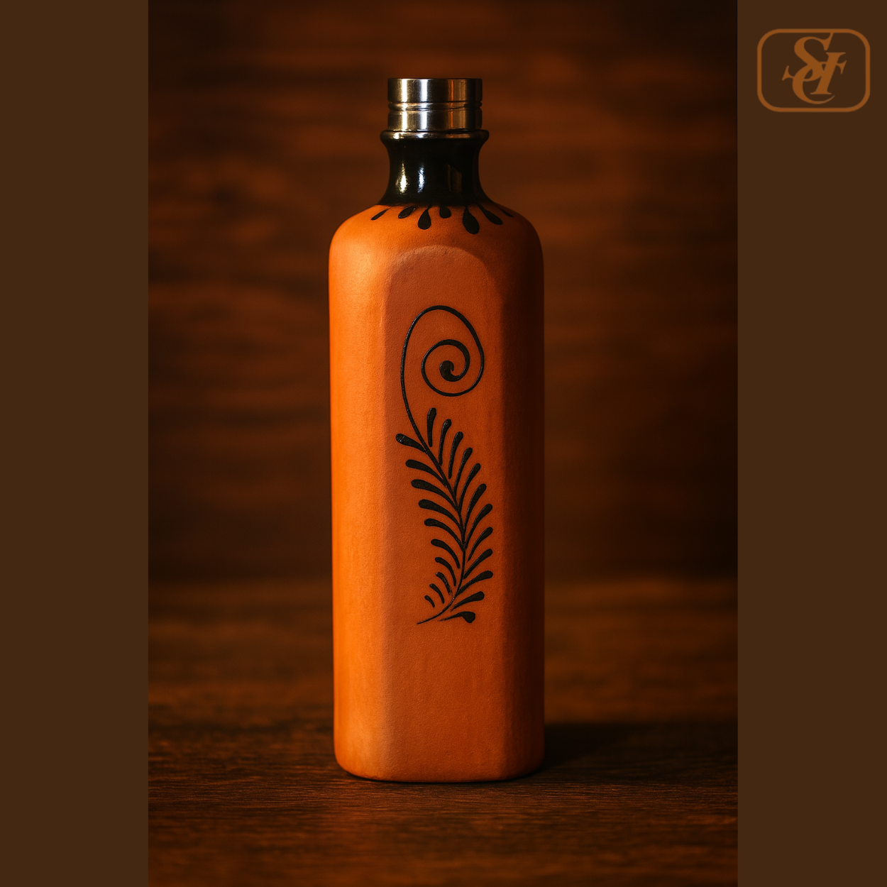 SQUARE BOTTLE GLAZED STEEL CAP