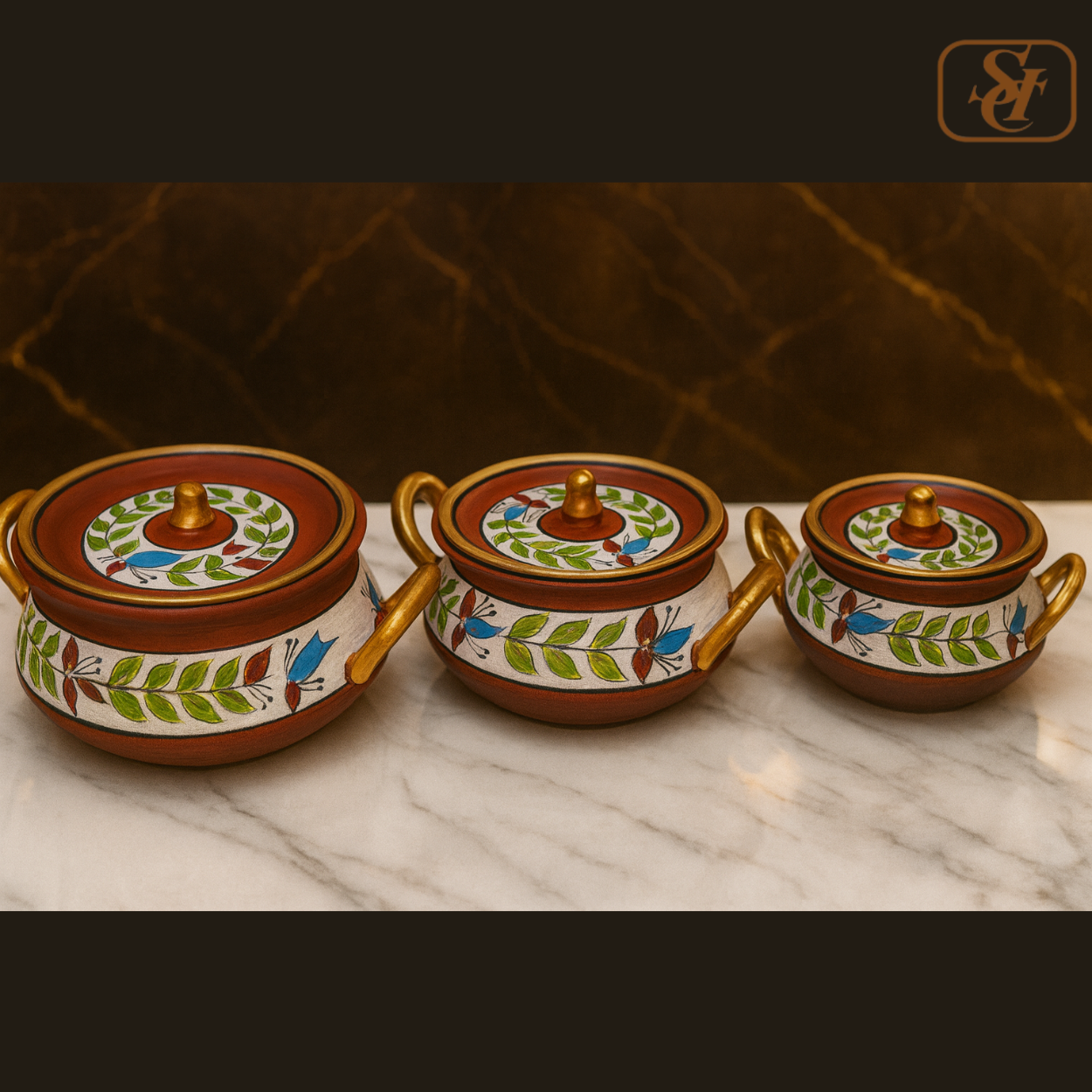 LARGE DEGCHI SET MITTI HANDLE PAINTING